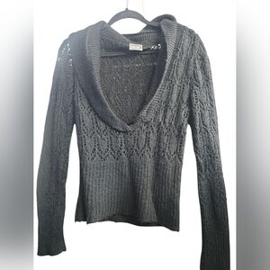 Vtg Y2K RAVE Black Open Knit Sweater Grunge Whimsygoth Shimmer
